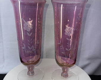 Par (2) de jarrones vintage con base de florero con grabado floral en arándanos - 25 cm de alto