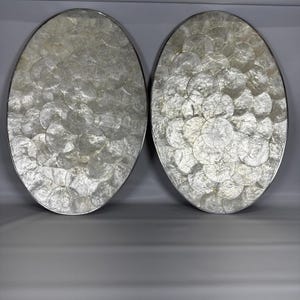 Set Of 2 Capiz / Mother Of Pearl Shell 19&quot; Oval Placemats With Chrome Edge Trim