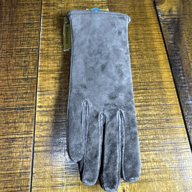 Vintage NOS Women's Isotoner Brown Suede Gloves Knit Lined 1998 Water Resistant image 3