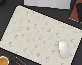 Vintage Cottage Core Blue Floral Neutral Tones Desk Mat