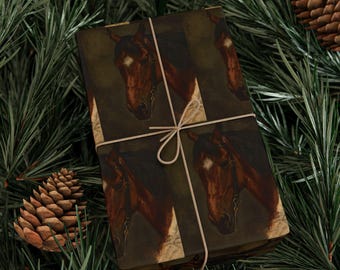 Christmas Wrapping Paper Vintage Horse Art gift wrap, Elegant, Classy, Stylish, Cottage Core, Equestrian
