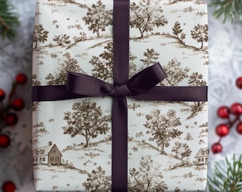 Aged Home and Trees Brown Wrapping Paper, Black, Antique Wrapping Paper, Elegant  Christmas Gift Wrap, Presents, Holiday Gifts