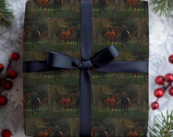 Equestrian Vintage Art Wrapping Paper Elegant Cottage Farmhouse Style Gift Wrap Christmas, Elegant, Christmas Aesthetic, Cottage Core