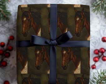 Christmas Wrapping Paper Vintage Horse Art gift wrap, Elegant, Classy, Stylish, Cottage Core, Equestrian