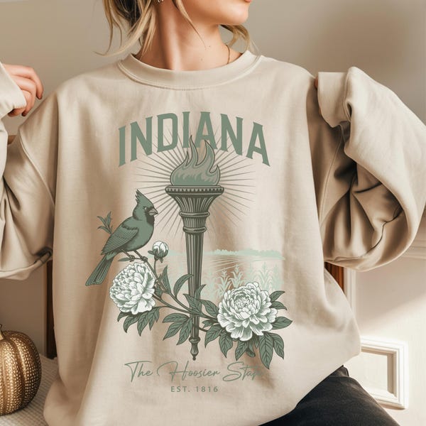 Retro State of Indiana Neutral Vintage Style Sweatshirt Unisex Heavy Blend™ Crewneck Sweatshirt, tourist clothing, travel