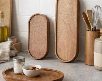 Solid Wood Oval Trays Set of Two Minimal Wooden Serving Trays Sustainable Home Decor