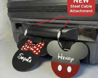 Gepersonaliseerde op Disney geïnspireerde bagagelabel – op maat 3D-geprint – stalen kabelbevestiging