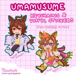PREORDER: Umamusume Inspired Keychains & Vinyl Stickers - Agnes Tachyon - T.M. Opera O - Haru Urara - Rice Shower