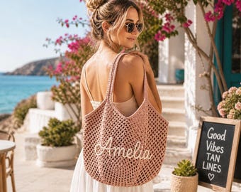 Personalized beach tote bags, Crochet beach bags, Bridesmaid gift bags, Travel Beach Bag, Wedding favor gift, Bachelorette Trip Gift for Her