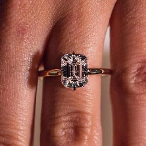 2.5 CT Emerald Cut Moissanite Diamond Engagement Ring | Solitaire Hidden Halo Diamond Anniversary Ring, Wedding Ring Promise Ring For Her