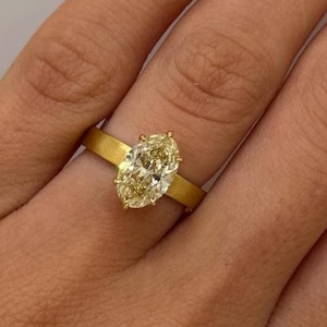 Unique 3CT Light Yellow Moissanite Diamond Engagement Ring | 10/14/18K Yellow Gold Broad Band Modern Style Anniversary/Wedding Ring For Her