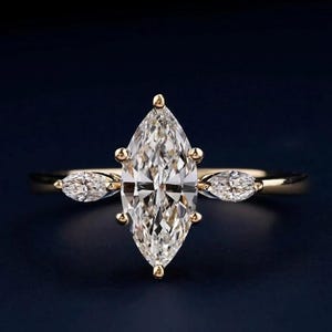 1.5 CT Marquise Cut Moissanit Diamant Verlobungsring | 10/14 / 18K Gold Klassische Marquise Drei-Steine-Hochzeit, Trilogy Jubiläumsring Her