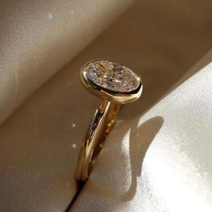 2 CT Oval Cut Moissanite Engagement Ring, Bezel Set Ring, Oval Solitaire Ring, 14K Yellow Gold Ring, Promise Ring, Anniversary Gift For Her.
