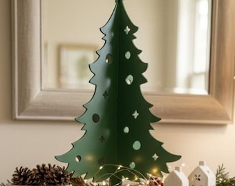 Rustic Metal Christmas Tree with Ornaments: 10" or 16" Steel Tabletop Decoration