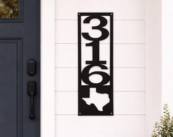 Custom Metal Address Sign | Vertical Texas Outline House Numbers Plaque