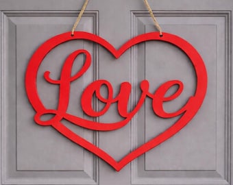 Love Heart Metal Door Sign, 24 Inch Steel Valentine Door Decor