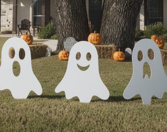 Set of 3 Handmade Halloween Ghost Yard Stakes: Spooky Lawn Decor