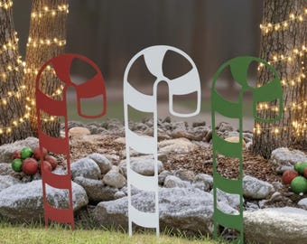 Set of 3 Candy Cane Yard Stakes Set – Outdoor Christmas and Holiday Decoration