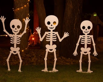 Steel Skeleton Halloween Decor: Spooky Haunted House Cutouts - Set of 3