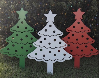 Set of 3 Christmas Tree Yard Stakes – Outdoor Christmas and Holiday Decoration