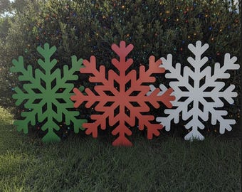 Set of 3 Snowflake Yard Stakes – Outdoor Christmas and Holiday Decoration