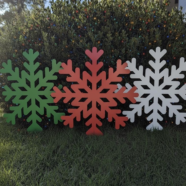 Set of 3 Snowflake Yard Stakes – Outdoor Christmas and Holiday Decoration