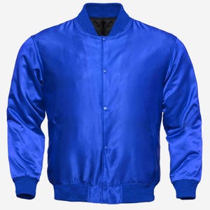 Mens Varsity Letterman Blue Body Blue Sleeves Satin Jacket Baseball Jacket Team Varsity Jacket