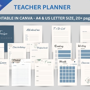 Editable Teacher Planner: Pastel Canva Template, A4 & US Letter (PDF Download)