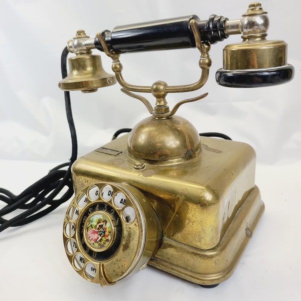 rotary telephone, brass, elevated handset, french style