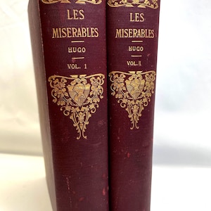 Les Miserables, decorative set, 2 volumes, victorian,library copy, victor hugo, gilded