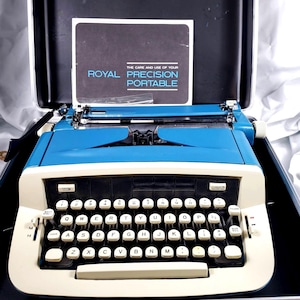 Royal Typewriter: Blue & Cream Precision Machine with Case