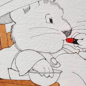 SIGNED, original sketch, Rubys beauty salon, max and ruby, rosemary wells, vintage childrens book, original art, hand drawn