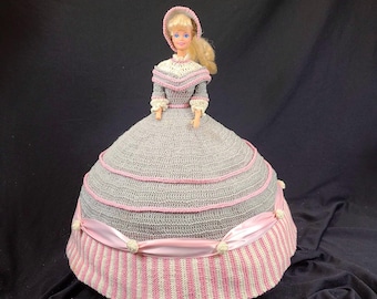 Pink, gray, crocheted, barbie, dress, gown, months of the year, september, ballgown, antebellum