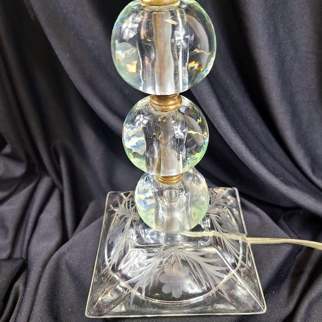 Crystal, Glass Ball Lamp Base, Mid Century,clear, Hollywood Regency