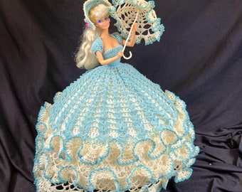 Blue Crochet Barbie Gown bo Peep Months of the - Etsy Blue Crochet Barbie Gown bo Peep Months of the - Etsy