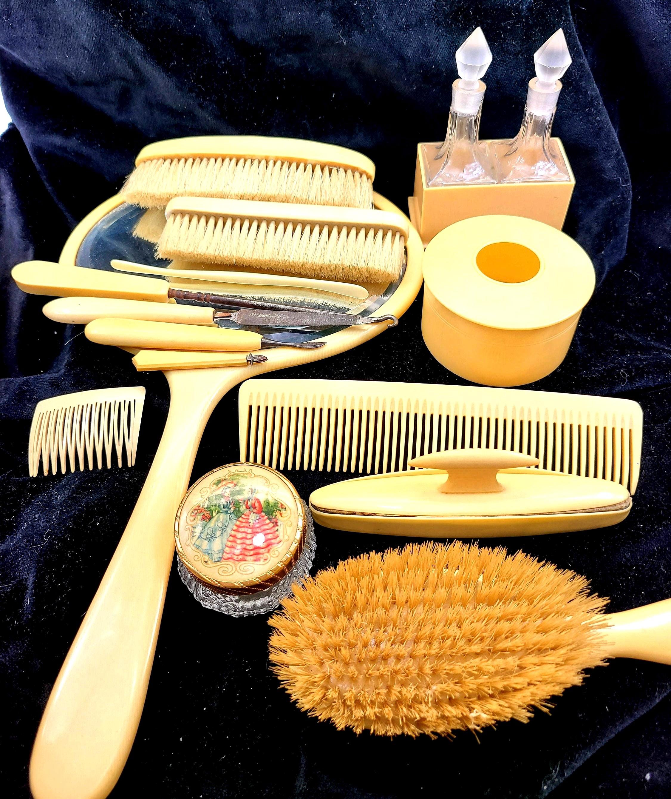 Vanity Set, Bakelite, Mirror, Brush, Comb, Yellow, French  display picture 2