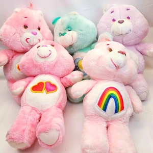 Care Bears, pastel bears, 80s plush, stuffed bear, kenner, 80s, cartoon, toys, pink, hearts
