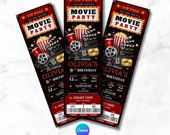 Personalized Movie Night Ticket | Movie Ticket | Birthday Ticket Invite | Customizable Ticket | Canva Template