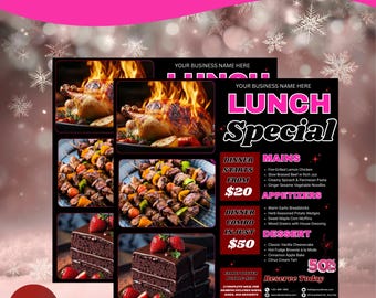 Lunchspecialflyer, redigerbar lunchmenyflyer, utskrivbar restaurangflyer, gör-det-själv-lunchflyer, matevenemang, företagsflyer, redigerbar canvas