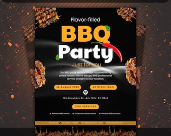 Redigerbar grillfestflyermall Canva, inbjudan till grillfest i trädgården, flygblad för sommargrillevenemang, inlägg för sociala medier för grillfest