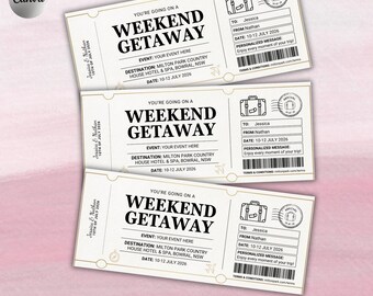 Getaway Gift Voucher Canva Template | Surprise Trip Reveal Ticket | Travel Gift Card | Printable Holiday Gift Voucher | Birthday Gift Coupon