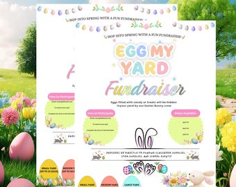 Mall för insamlingsflyer för Egg My Yard, redigerbar Canva-flyer för skolpåsk, inbjudan till kyrkligt vårevenemang, affisch för insamling av kaniner
