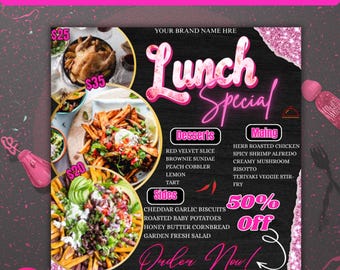 Lunch Special Flyer Canva Mall, Redigerbar Restaurangmeny & Middagserbjudanden Kampanj, Matdeal Flyer