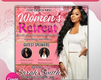 Redigerbar flygblad för kvinnoretreat, flygblad för gästtalare, flygblad för kvinnokonferens, mall för nätverksfest, direktnedladdning
