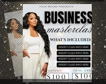 Flygblad för affärsmästarklass, flygblad för skönhetsevenemang, flygblad för hårfransar och naglar, marknadsföringsflyer för gör-det-själv, redigerbar Canva-mall, direktnedladdning