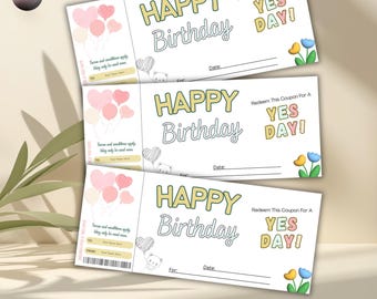 Yes Day-kupongmall, redigerbar Canva-kupong, överraskningspresentbiljett, födelsedagspresentkort från Yes Day för barn, utskrivbart presentkort, direktnedladdning