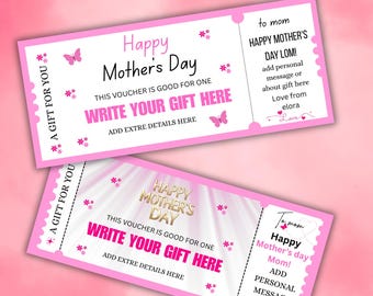 Redigerbar Canva-mall för mors dag-presentkort, utskrivbart presentkort, direktnedladdningsbar överraskningsbiljett till evenemang