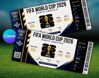 Customized World Cup 2026 Ticket, Football Gift, Editable Birthday Voucher for Him, Digital Download, Matchday Ticket