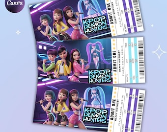 KPOP Demon Hunters Ticket Template Canva | Kpop Concert Ticket | Kpop Party Invite | Editable Event Ticket |Printable 7x3 | Instant Download