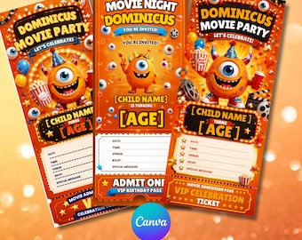 Monster Movie Ticket Invitation | Little Monster Birthday Invite | Movie Ticket Invitation | Canva Template | Instant Download